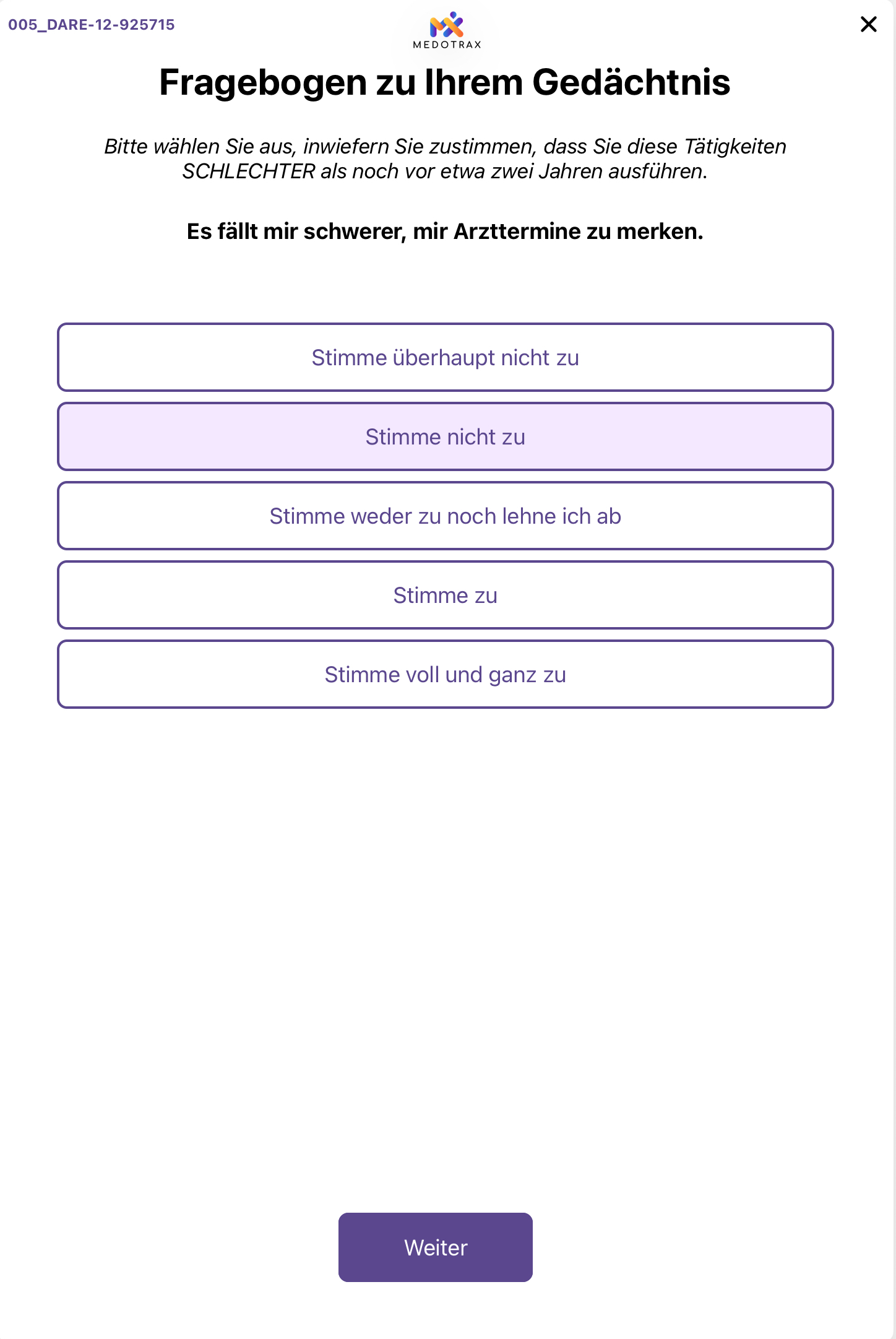 Fragebogen Gedächtnis (Variante) – BraincheX